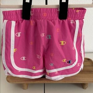 Champion Pink Logo-Print Girls' Athletic Shorts with White Trim